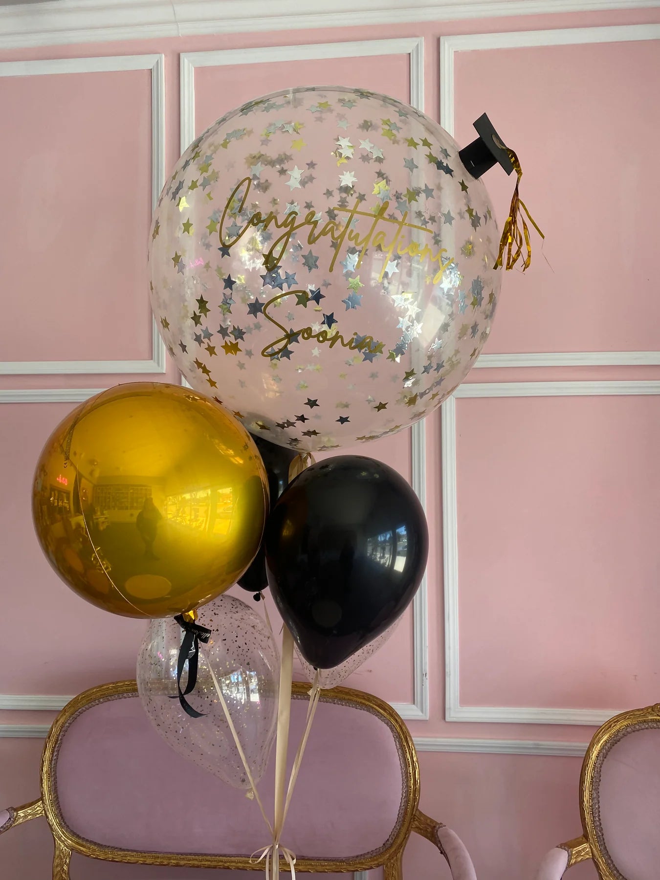 Gold and Black Graduate Balloon Bouquet