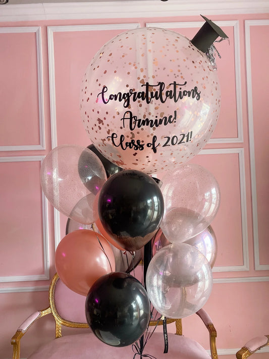 Pink and Black Graduate Balloon Bouquet